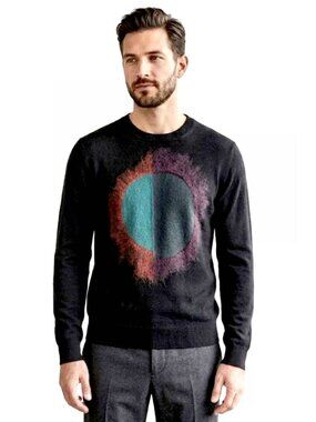 PS Paul Smith Merino Wool Abstract Graphic Sweater, Black, Mens Size Large